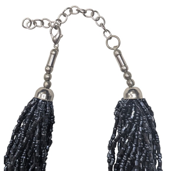 Artisan Crafted Faceted Gunmetal Bead Multi-Strand Statement Necklace Black Grey - Picture 3 of 4